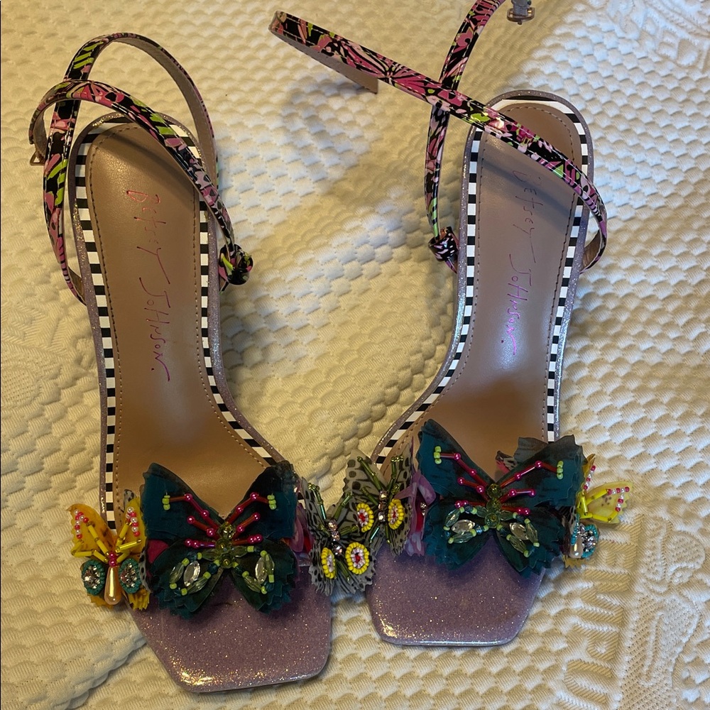 Betsey Johnson Pink Multicolor Butterfly Embellished Heels